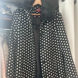Merona Polka Dot Wool Blend Pea Coat with Faux Fur Collar - Small